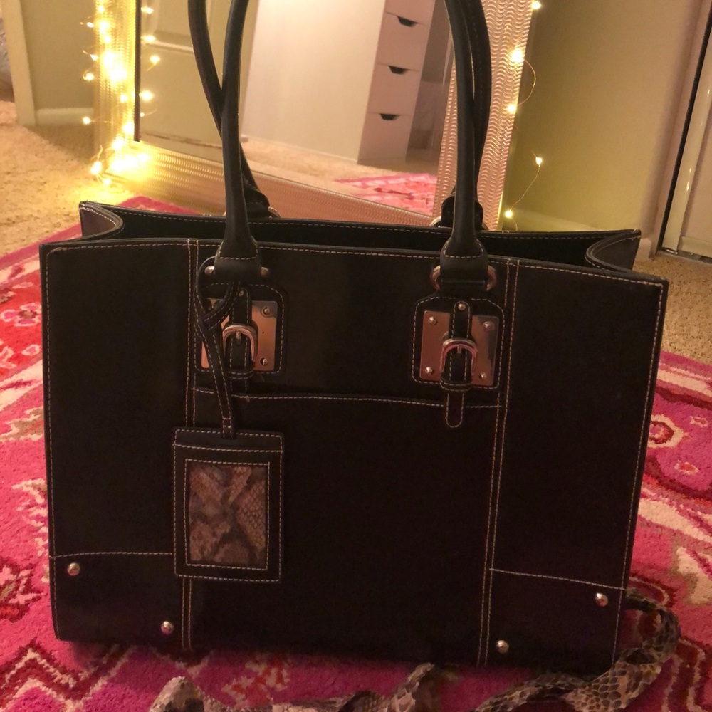 Wilsons Leather Black Tote Bag with Laptop Sleeve